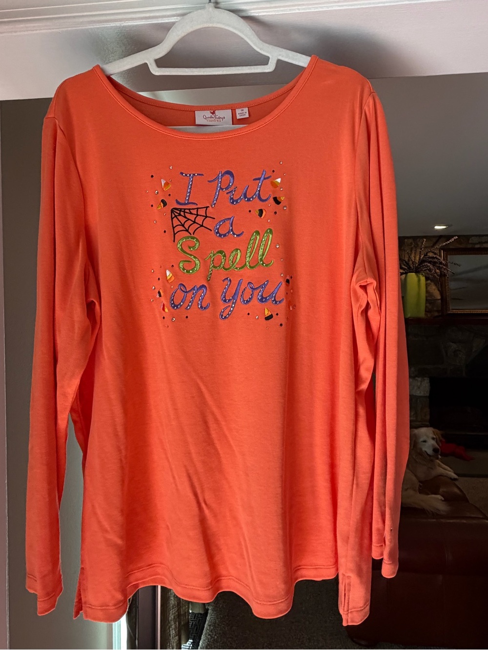 Quacker Factory Orange Long Sleeve 'I Put a Spell on You' Top
